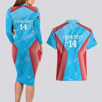Custom Kuwait Cricket Couples Matching Long Sleeve Bodycon Dress and Hawaiian Shirt Go Champions Grunge Style - Wonder Print Shop