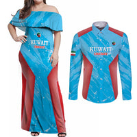 Custom Kuwait Cricket Couples Matching Off Shoulder Maxi Dress and Long Sleeve Button Shirt Go Champions Grunge Style - Wonder Print Shop