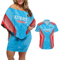 Custom Kuwait Cricket Couples Matching Off Shoulder Short Dress and Hawaiian Shirt Go Champions Grunge Style - Wonder Print Shop