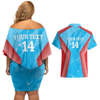 Custom Kuwait Cricket Couples Matching Off Shoulder Short Dress and Hawaiian Shirt Go Champions Grunge Style - Wonder Print Shop