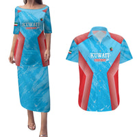 Custom Kuwait Cricket Couples Matching Puletasi and Hawaiian Shirt Go Champions Grunge Style - Wonder Print Shop