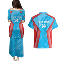 Custom Kuwait Cricket Couples Matching Puletasi and Hawaiian Shirt Go Champions Grunge Style - Wonder Print Shop