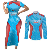 Custom Kuwait Cricket Couples Matching Short Sleeve Bodycon Dress and Long Sleeve Button Shirt Go Champions Grunge Style - Wonder Print Shop