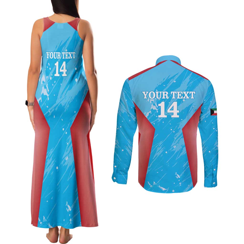 Custom Kuwait Cricket Couples Matching Tank Maxi Dress and Long Sleeve Button Shirt Go Champions Grunge Style - Wonder Print Shop