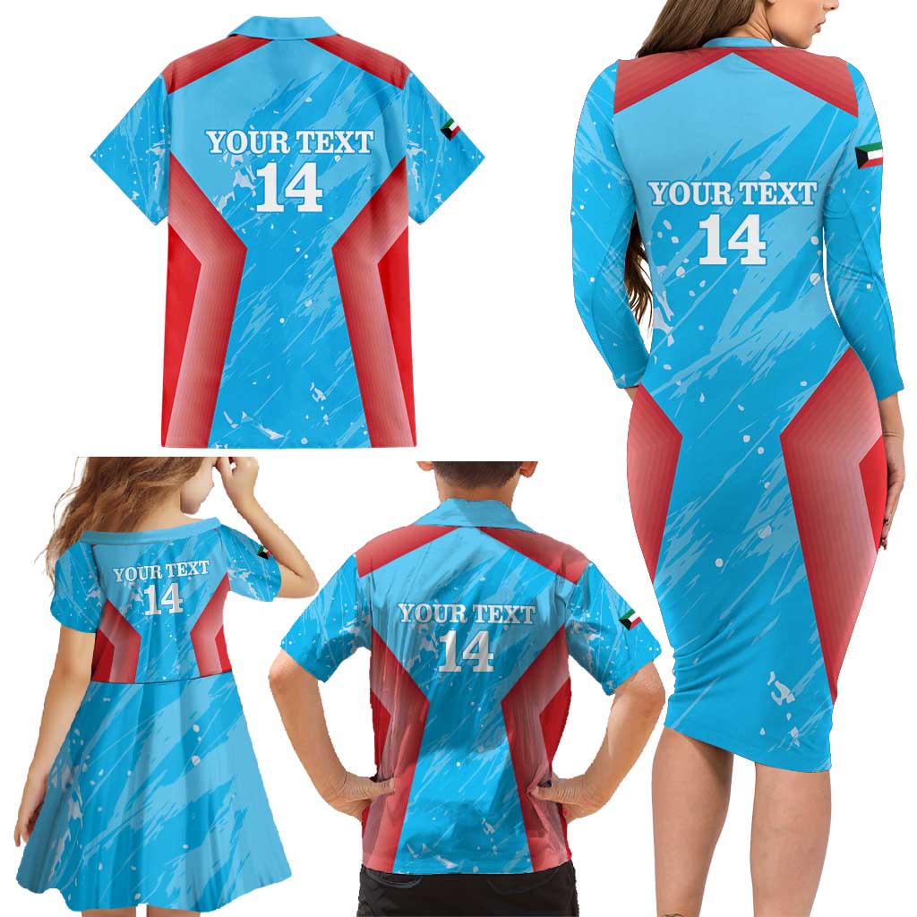 Custom Kuwait Cricket Family Matching Long Sleeve Bodycon Dress and Hawaiian Shirt Go Champions Grunge Style - Wonder Print Shop
