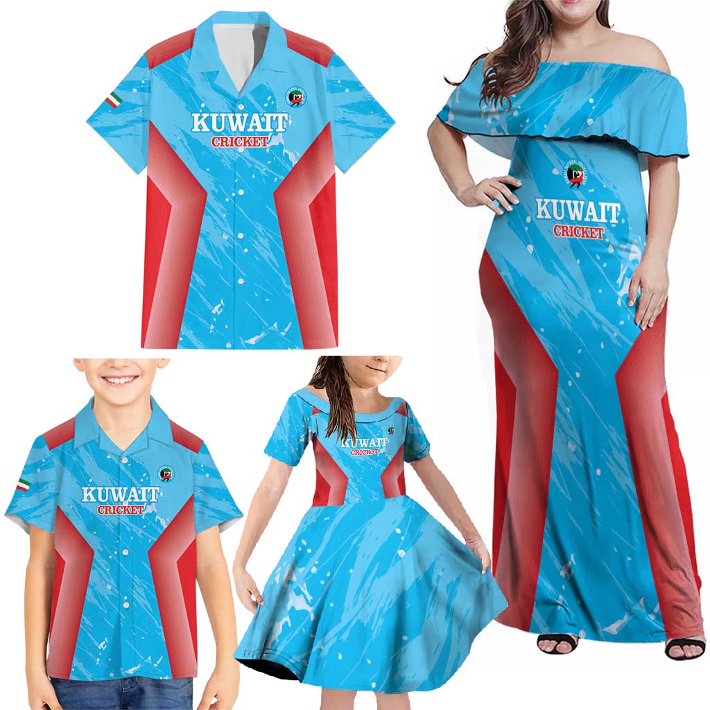 Custom Kuwait Cricket Family Matching Off Shoulder Maxi Dress and Hawaiian Shirt Go Champions Grunge Style - Wonder Print Shop