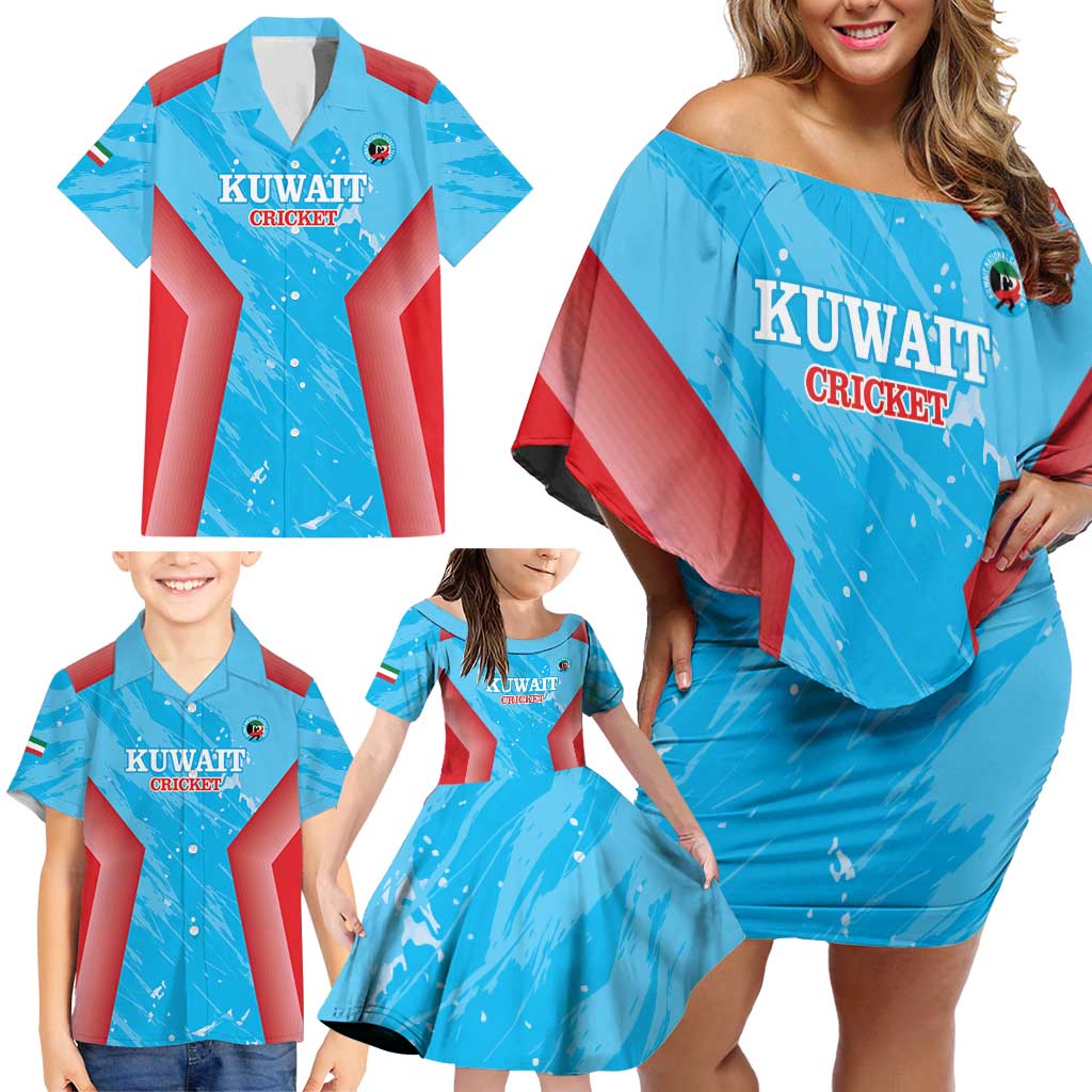 Custom Kuwait Cricket Family Matching Off Shoulder Short Dress and Hawaiian Shirt Go Champions Grunge Style - Wonder Print Shop