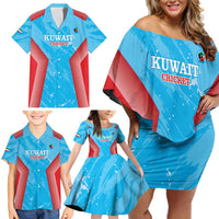 Custom Kuwait Cricket Family Matching Off Shoulder Short Dress and Hawaiian Shirt Go Champions Grunge Style - Wonder Print Shop