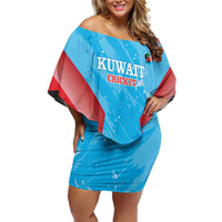 Custom Kuwait Cricket Family Matching Off Shoulder Short Dress and Hawaiian Shirt Go Champions Grunge Style - Wonder Print Shop