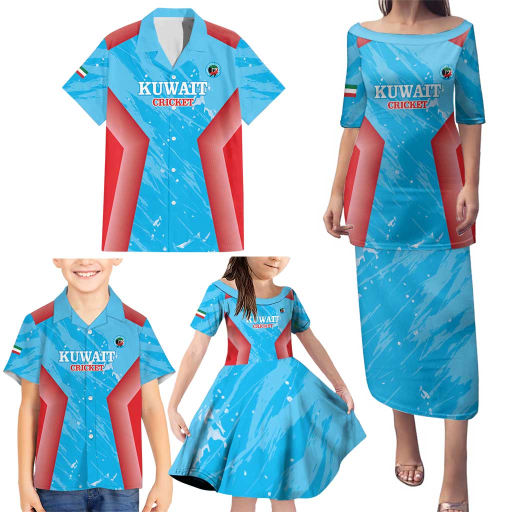 Custom Kuwait Cricket Family Matching Puletasi and Hawaiian Shirt Go Champions Grunge Style - Wonder Print Shop