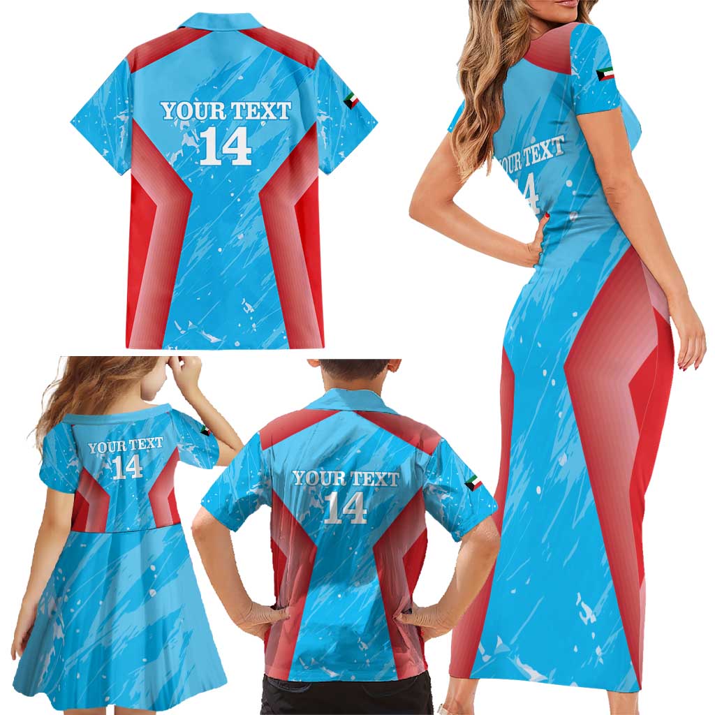 Custom Kuwait Cricket Family Matching Short Sleeve Bodycon Dress and Hawaiian Shirt Go Champions Grunge Style - Wonder Print Shop