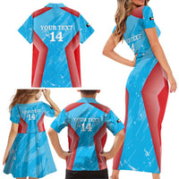 Custom Kuwait Cricket Family Matching Short Sleeve Bodycon Dress and Hawaiian Shirt Go Champions Grunge Style - Wonder Print Shop