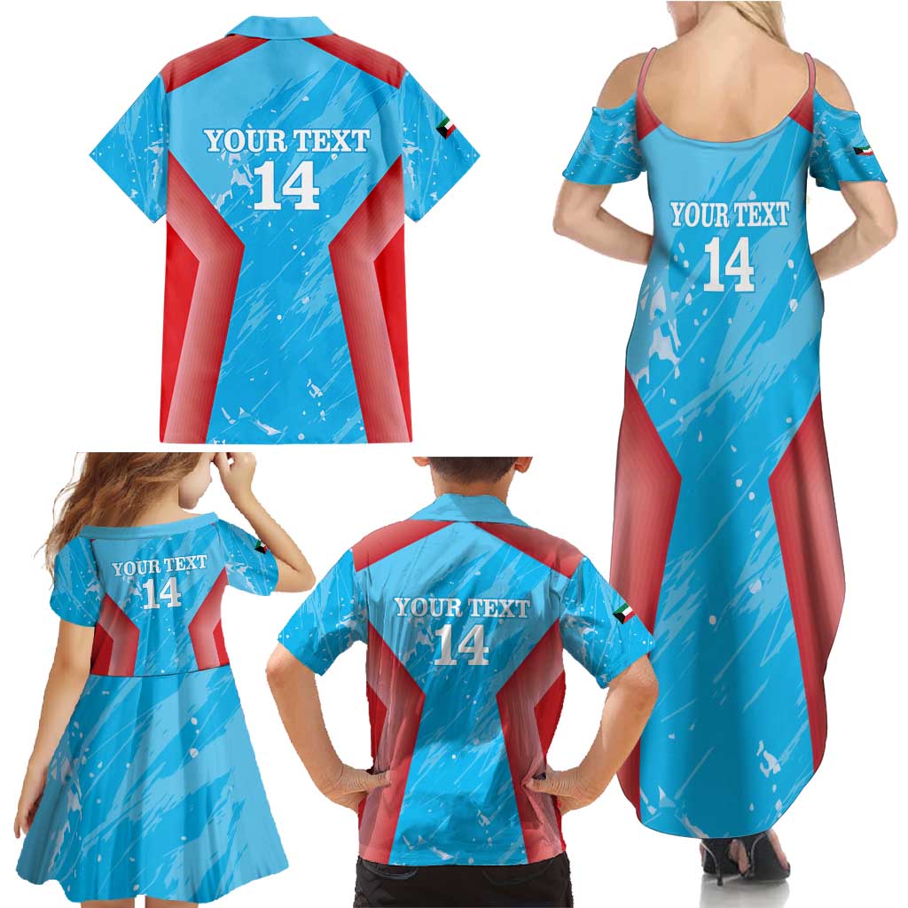 Custom Kuwait Cricket Family Matching Summer Maxi Dress and Hawaiian Shirt Go Champions Grunge Style - Wonder Print Shop