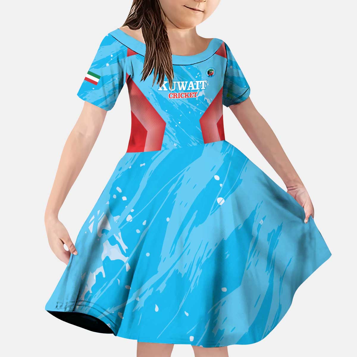 Custom Kuwait Cricket Kid Short Sleeve Dress Go Champions Grunge Style - Wonder Print Shop