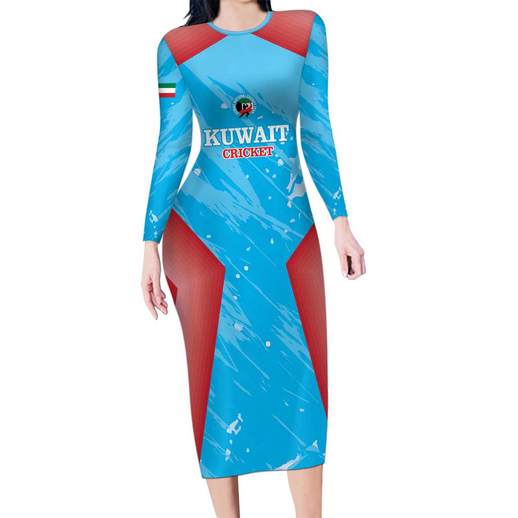 Custom Kuwait Cricket Long Sleeve Bodycon Dress Go Champions Grunge Style - Wonder Print Shop