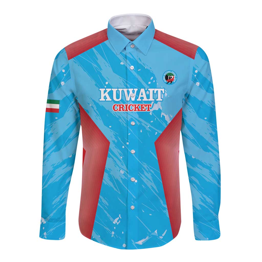 Custom Kuwait Cricket Long Sleeve Button Shirt Go Champions Grunge Style - Wonder Print Shop