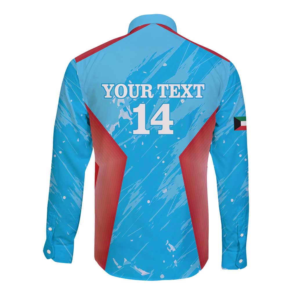 Custom Kuwait Cricket Long Sleeve Button Shirt Go Champions Grunge Style - Wonder Print Shop