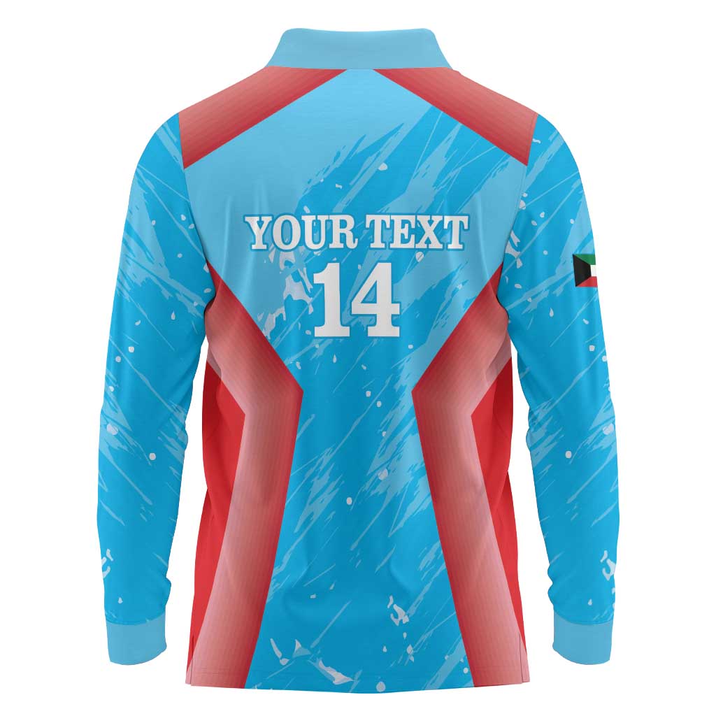 Custom Kuwait Cricket Long Sleeve Polo Shirt Go Champions Grunge Style - Wonder Print Shop
