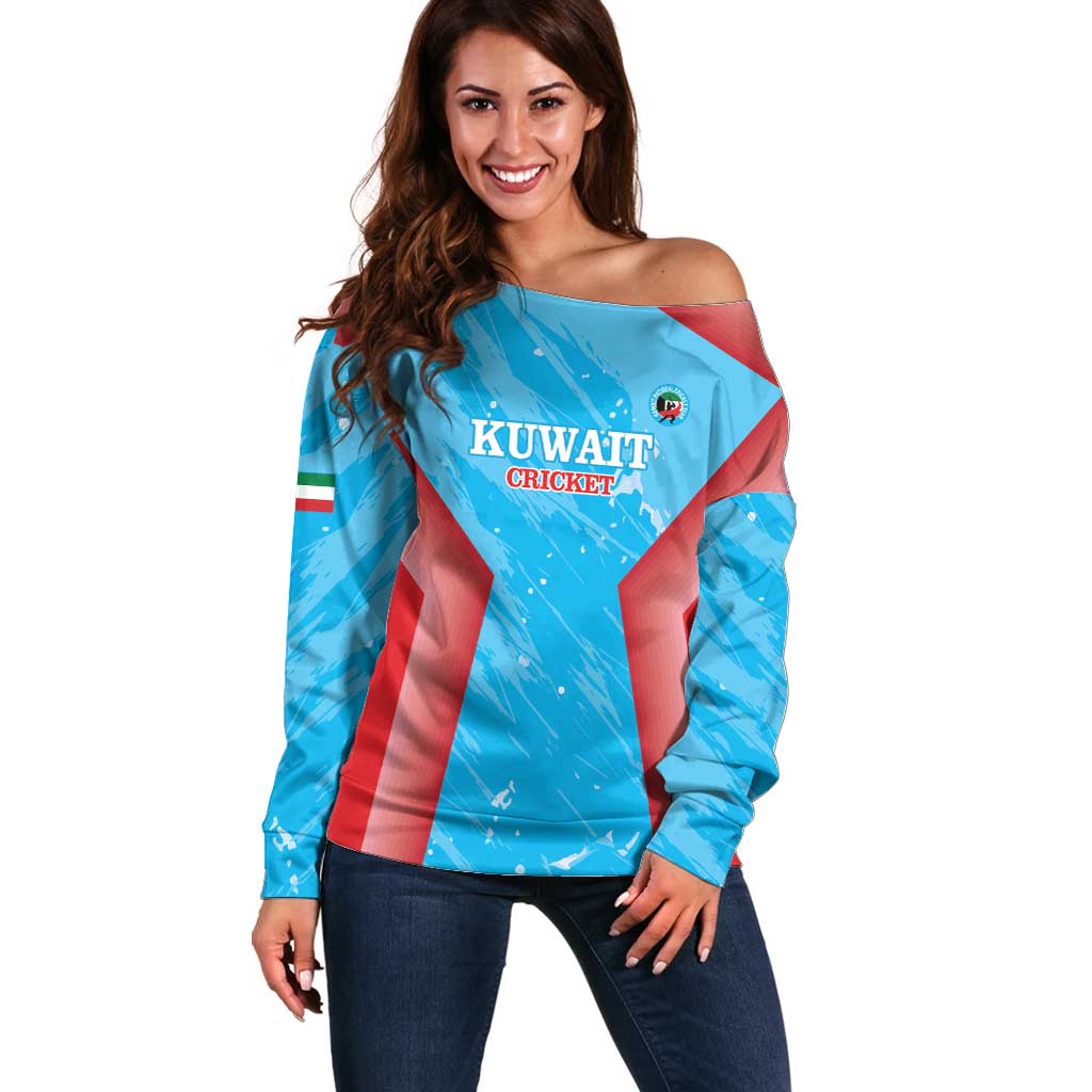 Custom Kuwait Cricket Off Shoulder Sweater Go Champions Grunge Style - Wonder Print Shop