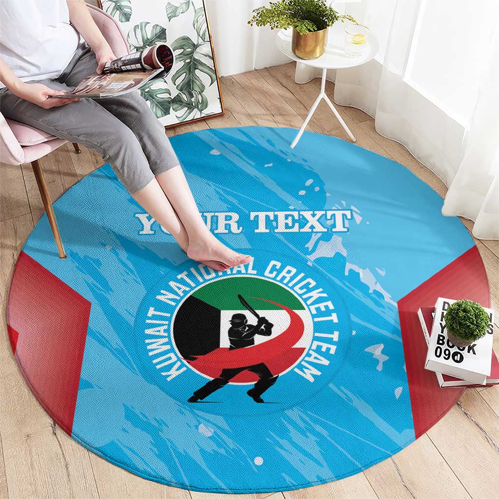Custom Kuwait Cricket Round Carpet Go Champions Grunge Style