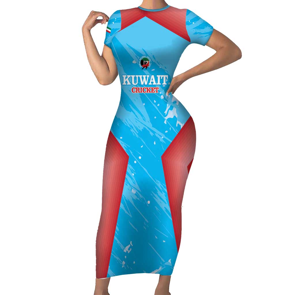 Custom Kuwait Cricket Short Sleeve Bodycon Dress Go Champions Grunge Style - Wonder Print Shop