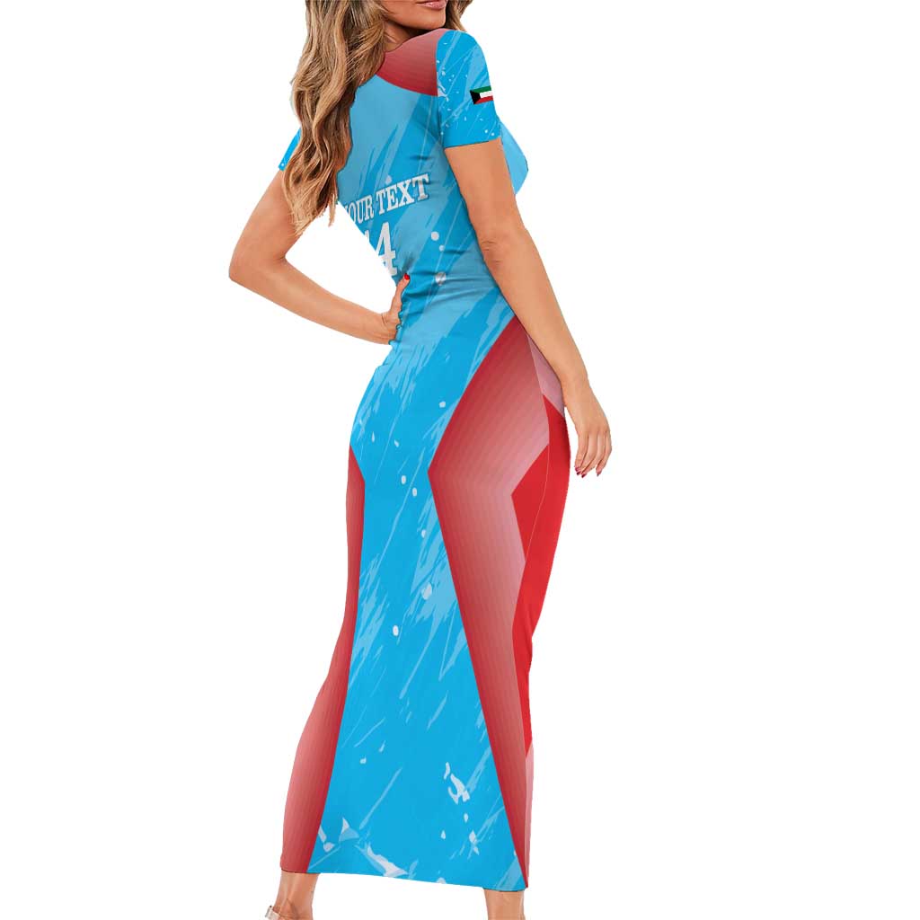 Custom Kuwait Cricket Short Sleeve Bodycon Dress Go Champions Grunge Style - Wonder Print Shop