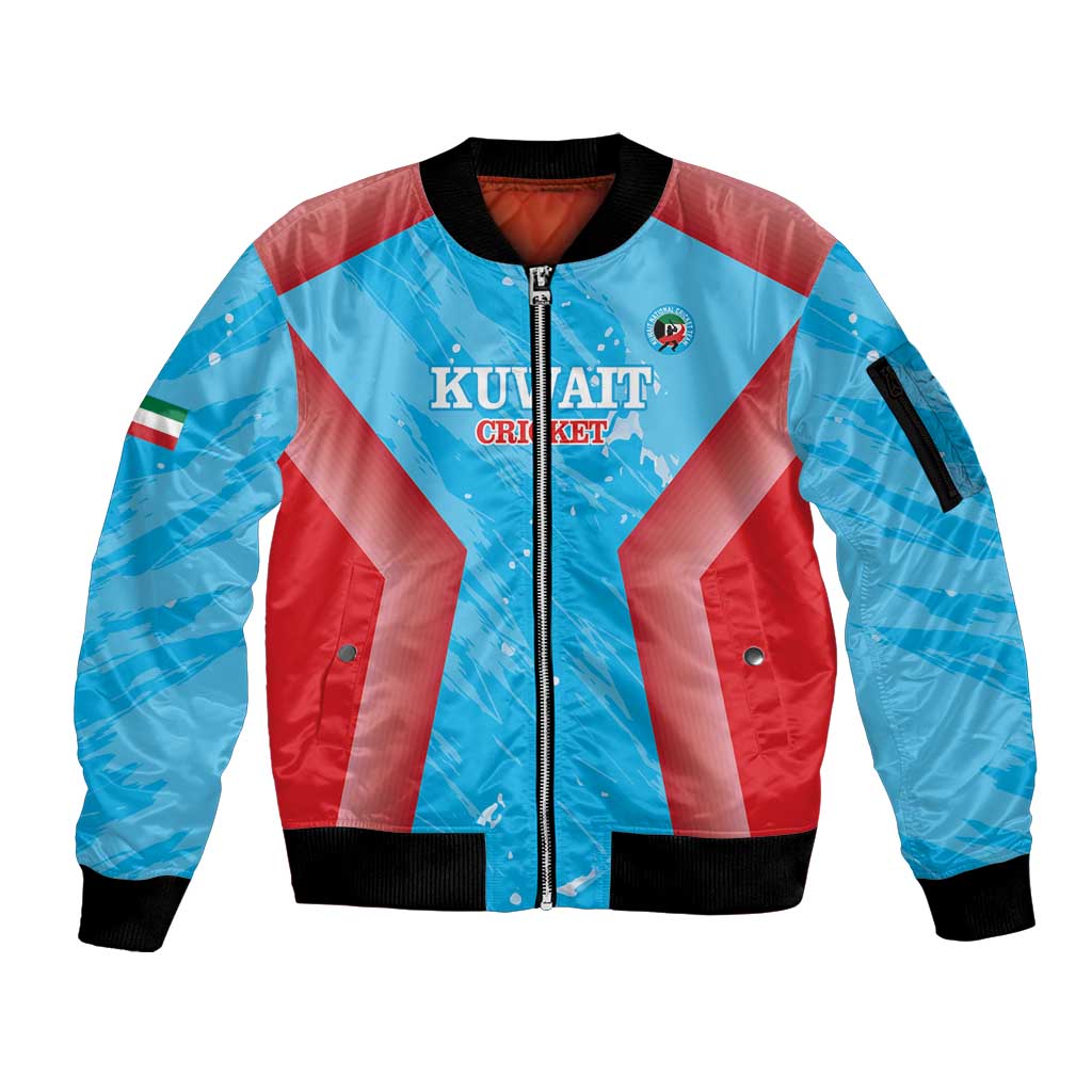 Custom Kuwait Cricket Sleeve Zip Bomber Jacket Go Champions Grunge Style - Wonder Print Shop