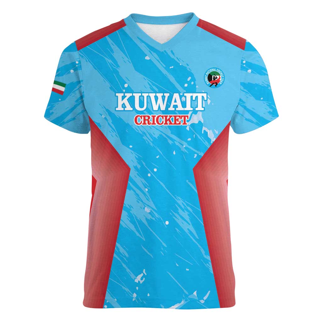 Custom Kuwait Cricket Women V-Neck T-Shirt Go Champions Grunge Style - Wonder Print Shop