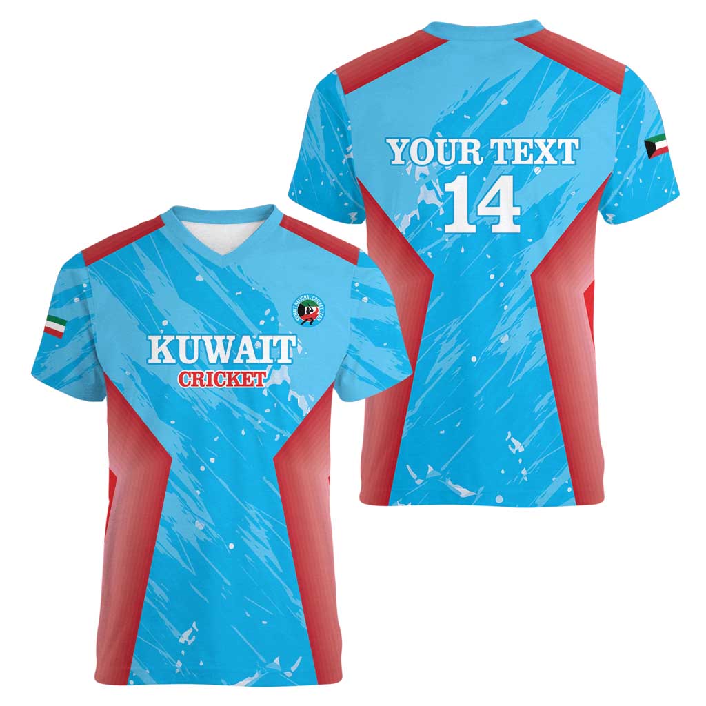 Custom Kuwait Cricket Women V-Neck T-Shirt Go Champions Grunge Style - Wonder Print Shop