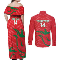 Custom Oman Cricket Couples Matching Off Shoulder Maxi Dress and Long Sleeve Button Shirt Go Champions Strong Flame Style - Wonder Print Shop