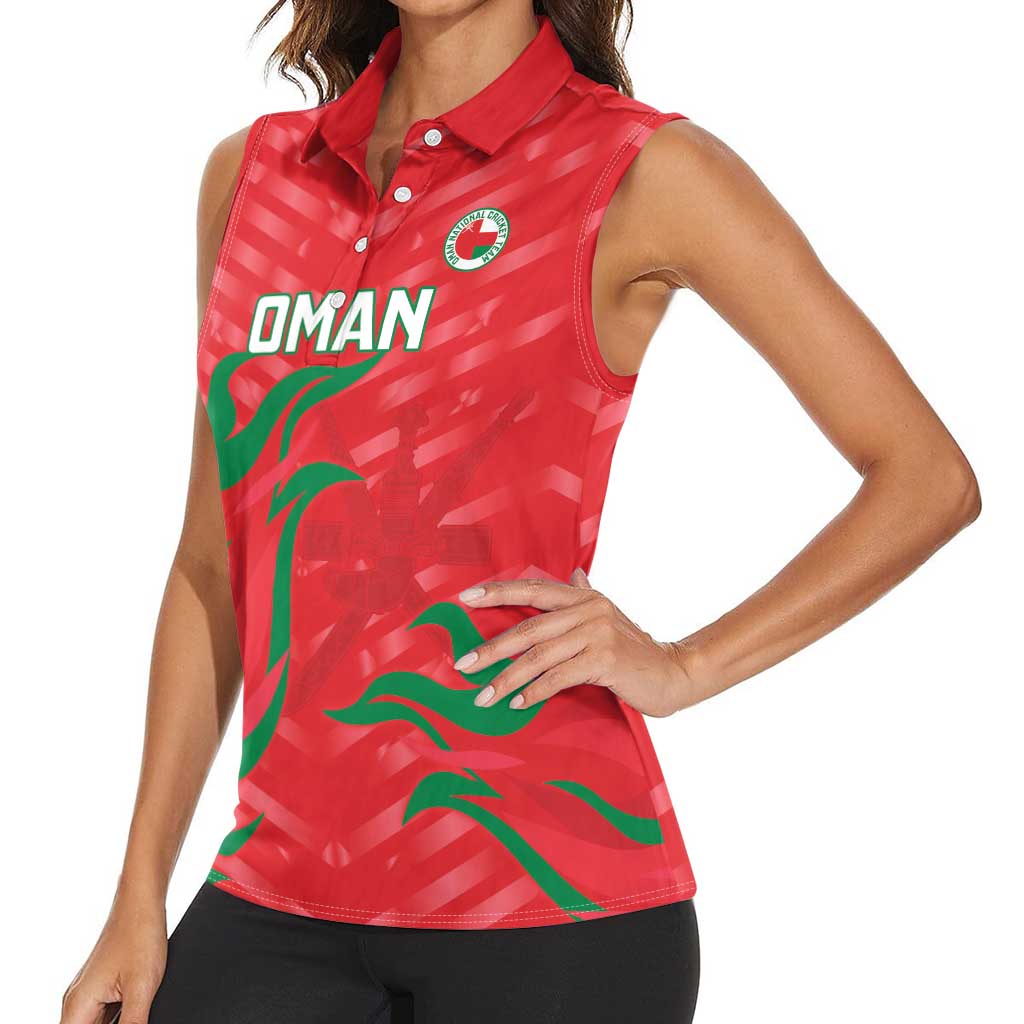 Custom Oman Cricket Women Sleeveless Polo Shirt Go Champions Strong Flame Style - Wonder Print Shop