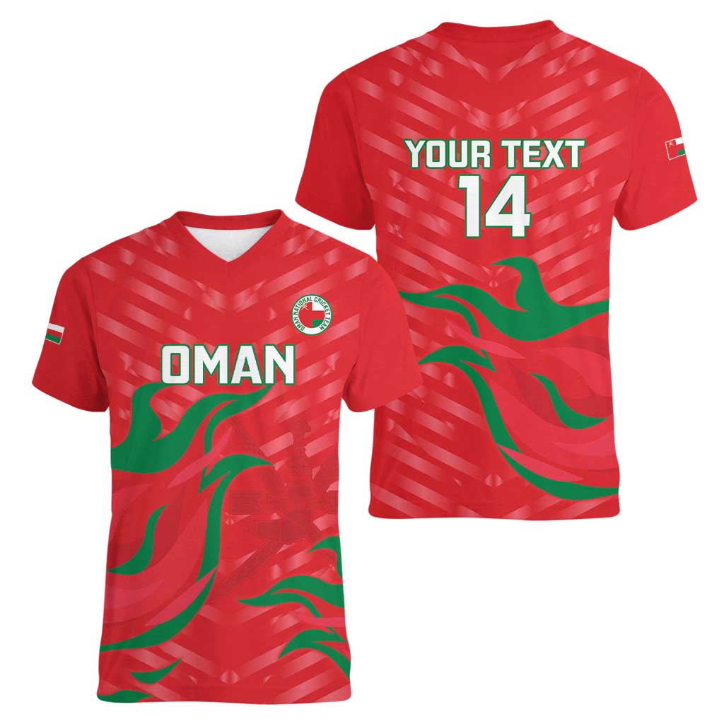 Custom Oman Cricket Women V-Neck T-Shirt Go Champions Strong Flame Style - Wonder Print Shop