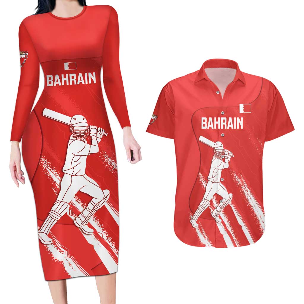 Custom Bahrain Cricket Couples Matching Long Sleeve Bodycon Dress and Hawaiian Shirt Go Champions Grunge Style - Wonder Print Shop