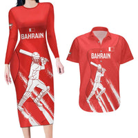 Custom Bahrain Cricket Couples Matching Long Sleeve Bodycon Dress and Hawaiian Shirt Go Champions Grunge Style - Wonder Print Shop