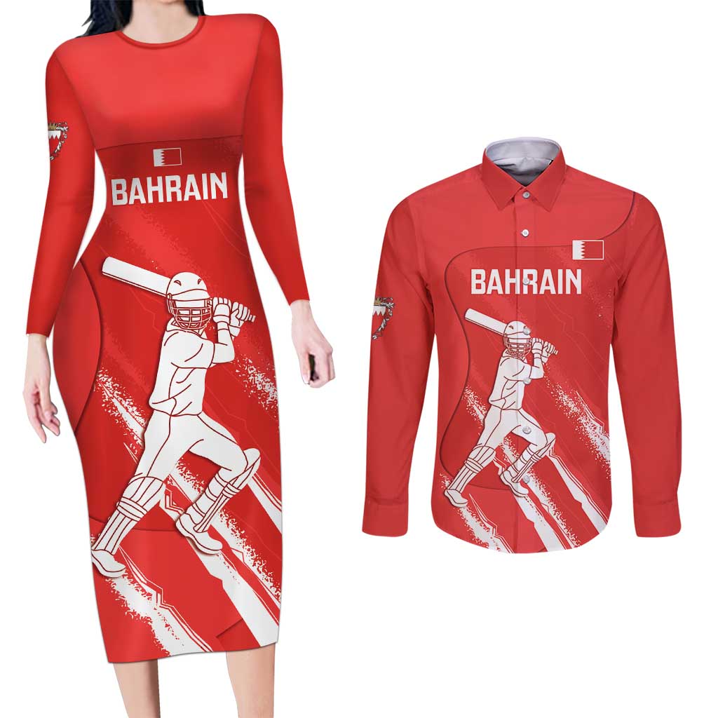 Custom Bahrain Cricket Couples Matching Long Sleeve Bodycon Dress and Long Sleeve Button Shirt Go Champions Grunge Style - Wonder Print Shop