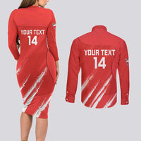 Custom Bahrain Cricket Couples Matching Long Sleeve Bodycon Dress and Long Sleeve Button Shirt Go Champions Grunge Style - Wonder Print Shop