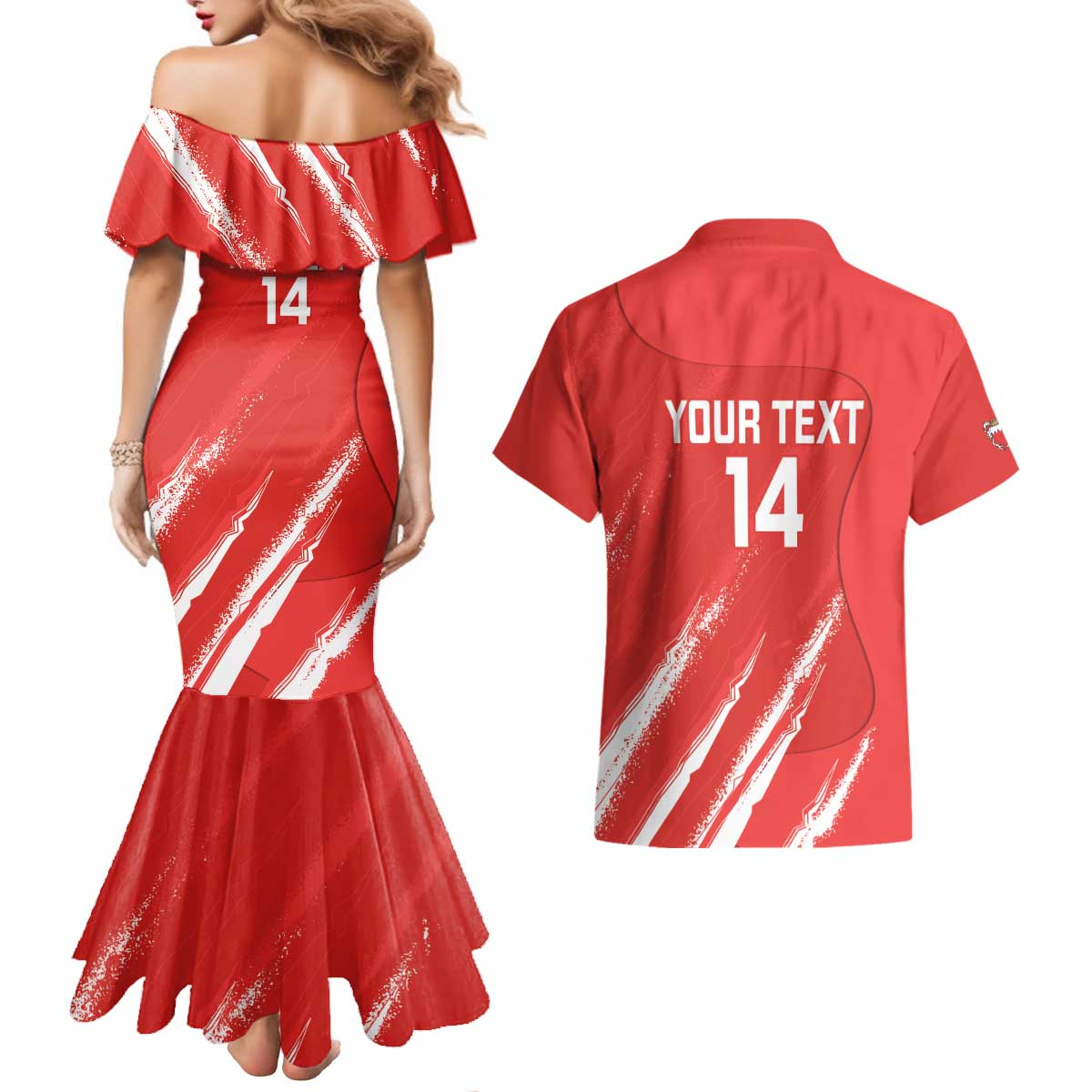 Custom Bahrain Cricket Couples Matching Mermaid Dress and Hawaiian Shirt Go Champions Grunge Style - Wonder Print Shop