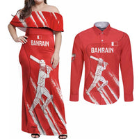Custom Bahrain Cricket Couples Matching Off Shoulder Maxi Dress and Long Sleeve Button Shirt Go Champions Grunge Style - Wonder Print Shop