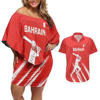 Custom Bahrain Cricket Couples Matching Off Shoulder Short Dress and Hawaiian Shirt Go Champions Grunge Style - Wonder Print Shop
