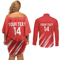 Custom Bahrain Cricket Couples Matching Off Shoulder Short Dress and Long Sleeve Button Shirt Go Champions Grunge Style - Wonder Print Shop
