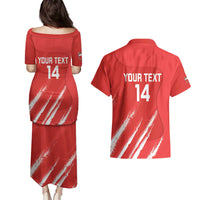 Custom Bahrain Cricket Couples Matching Puletasi and Hawaiian Shirt Go Champions Grunge Style - Wonder Print Shop