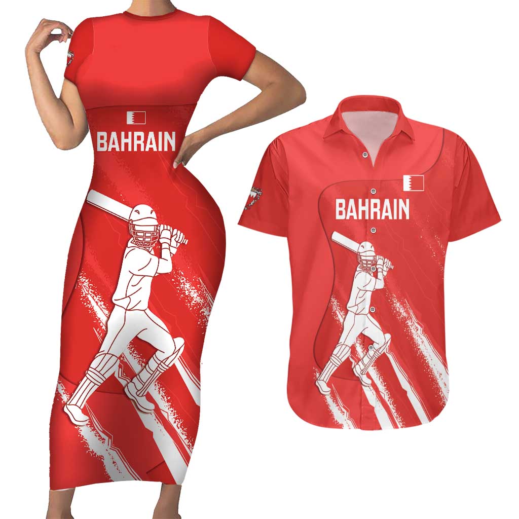 Custom Bahrain Cricket Couples Matching Short Sleeve Bodycon Dress and Hawaiian Shirt Go Champions Grunge Style - Wonder Print Shop
