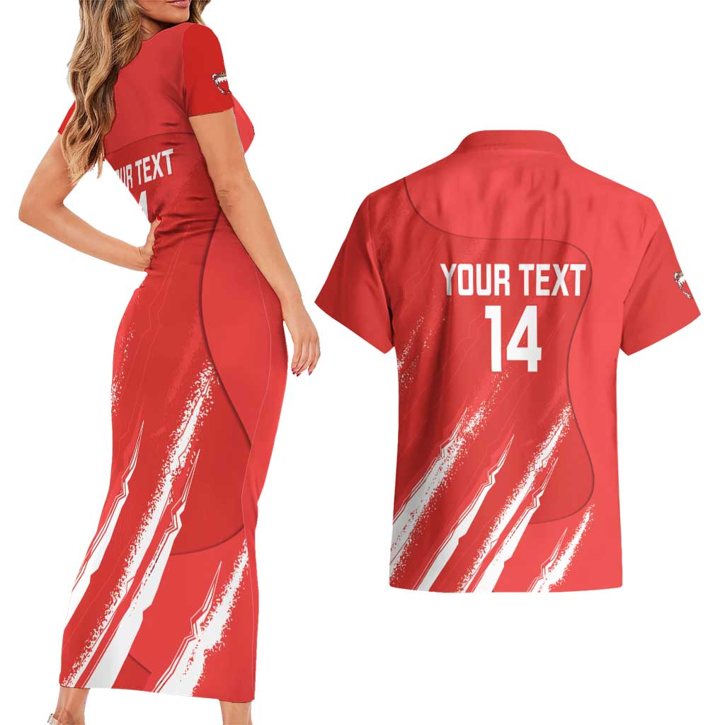 Custom Bahrain Cricket Couples Matching Short Sleeve Bodycon Dress and Hawaiian Shirt Go Champions Grunge Style - Wonder Print Shop
