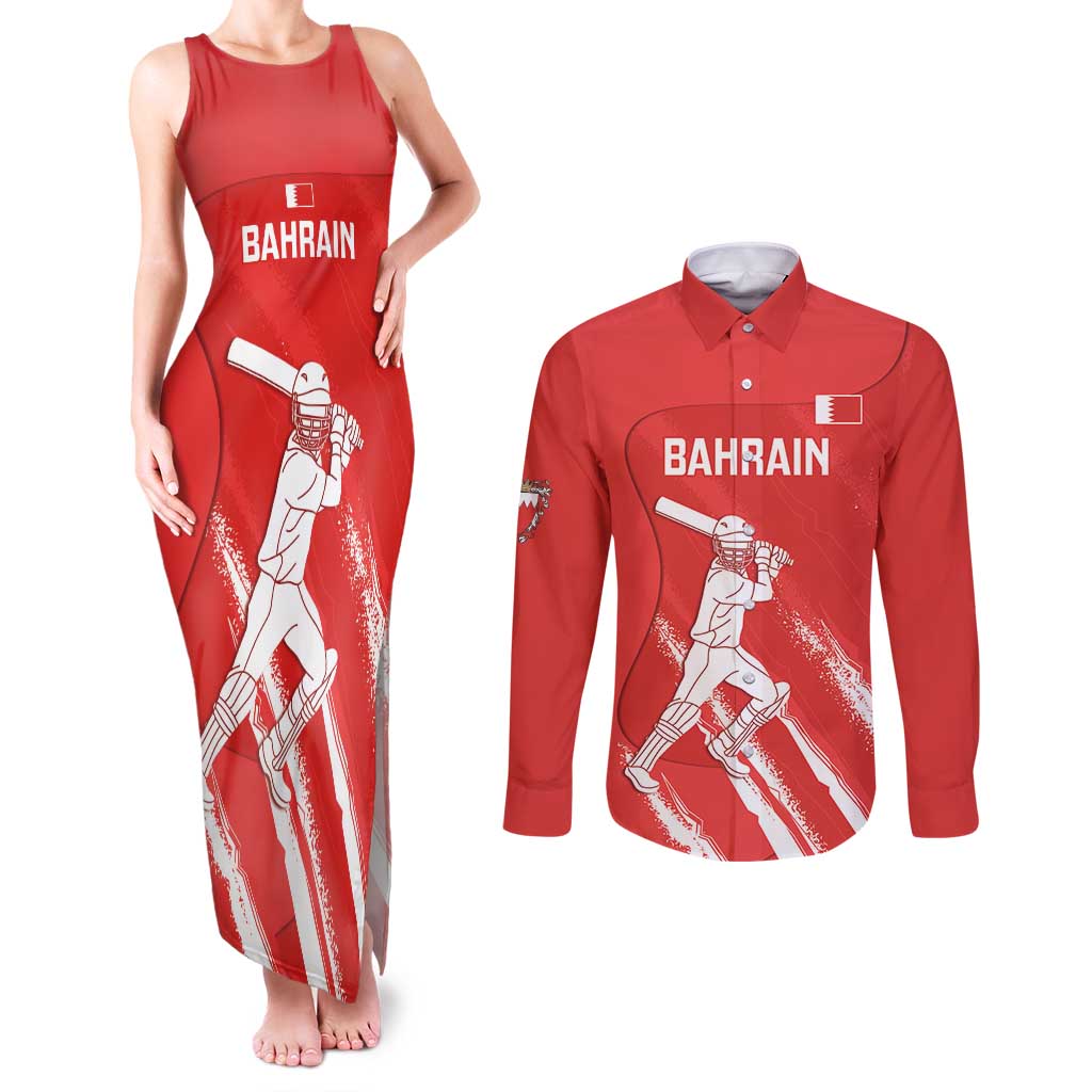 Custom Bahrain Cricket Couples Matching Tank Maxi Dress and Long Sleeve Button Shirt Go Champions Grunge Style - Wonder Print Shop