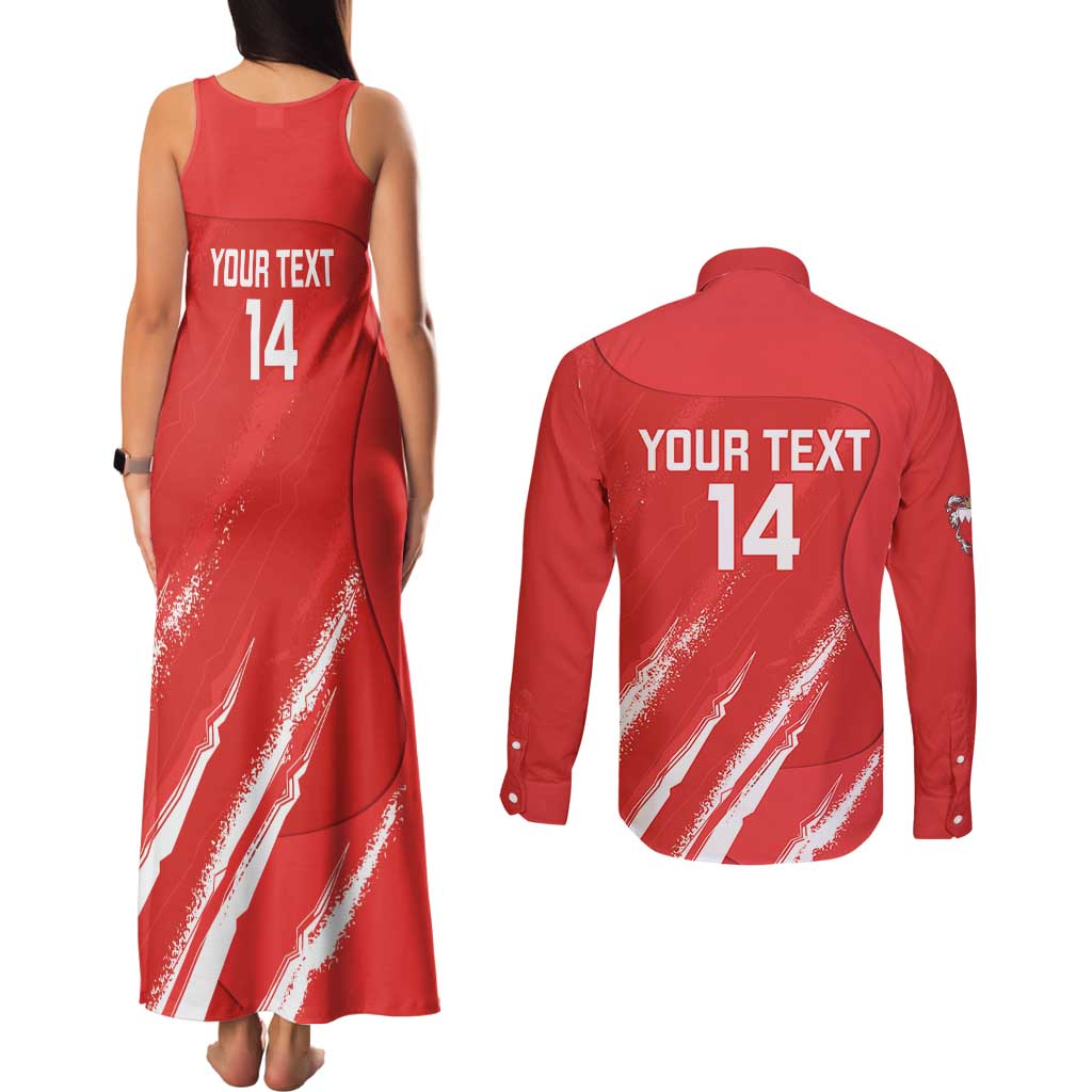 Custom Bahrain Cricket Couples Matching Tank Maxi Dress and Long Sleeve Button Shirt Go Champions Grunge Style - Wonder Print Shop