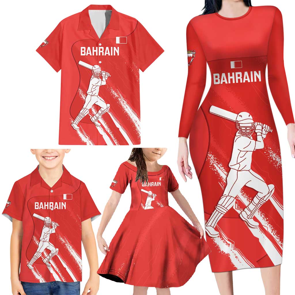Custom Bahrain Cricket Family Matching Long Sleeve Bodycon Dress and Hawaiian Shirt Go Champions Grunge Style - Wonder Print Shop