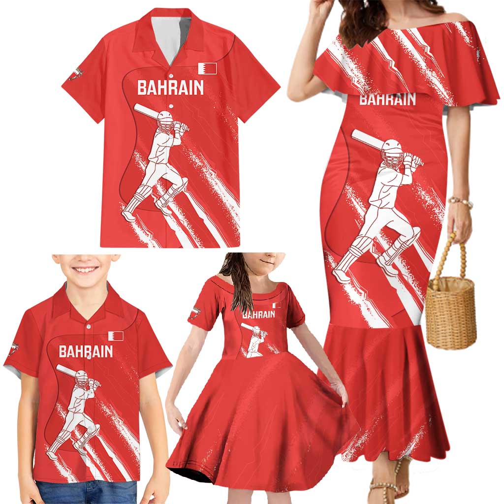 Custom Bahrain Cricket Family Matching Mermaid Dress and Hawaiian Shirt Go Champions Grunge Style - Wonder Print Shop