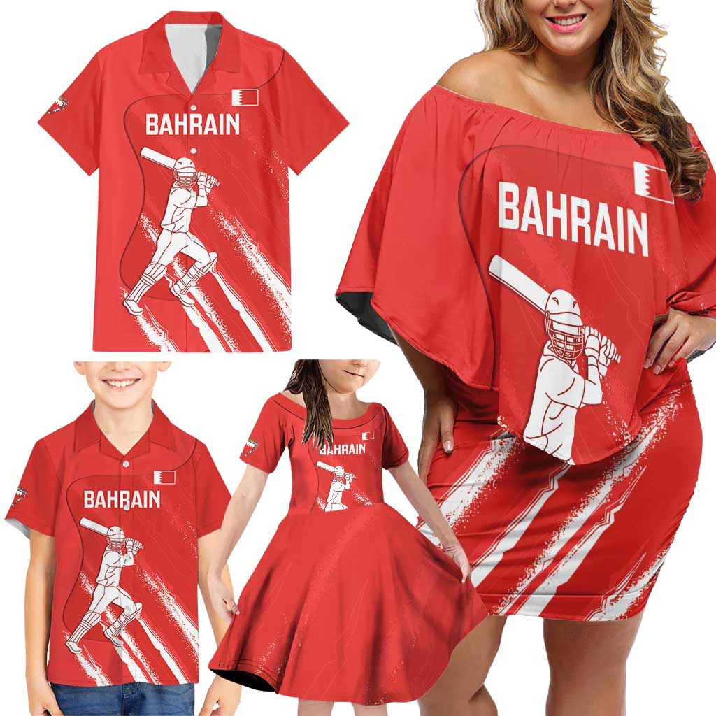 Custom Bahrain Cricket Family Matching Off Shoulder Short Dress and Hawaiian Shirt Go Champions Grunge Style - Wonder Print Shop