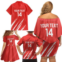 Custom Bahrain Cricket Family Matching Off Shoulder Short Dress and Hawaiian Shirt Go Champions Grunge Style - Wonder Print Shop