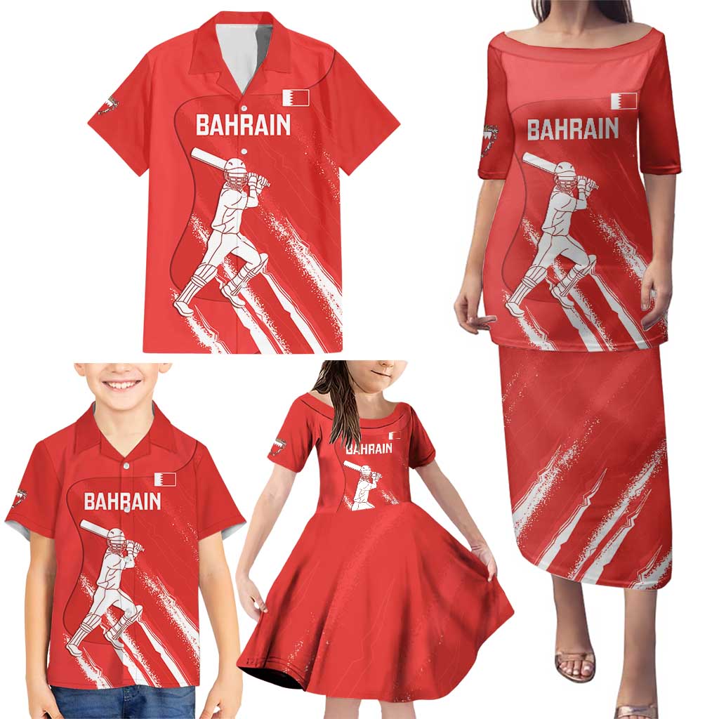 Custom Bahrain Cricket Family Matching Puletasi and Hawaiian Shirt Go Champions Grunge Style - Wonder Print Shop